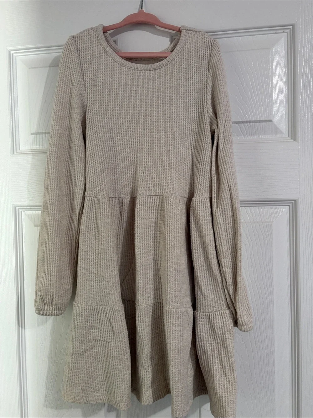 Cat & Jack Cream Waffle-Knit Tiered Long-Sleeve Dress